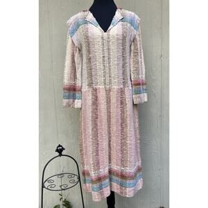 Susan Neal Sz S Pink/Tan Handwoven Stripe Funky Art-to-Wear Fiber Artist Dress